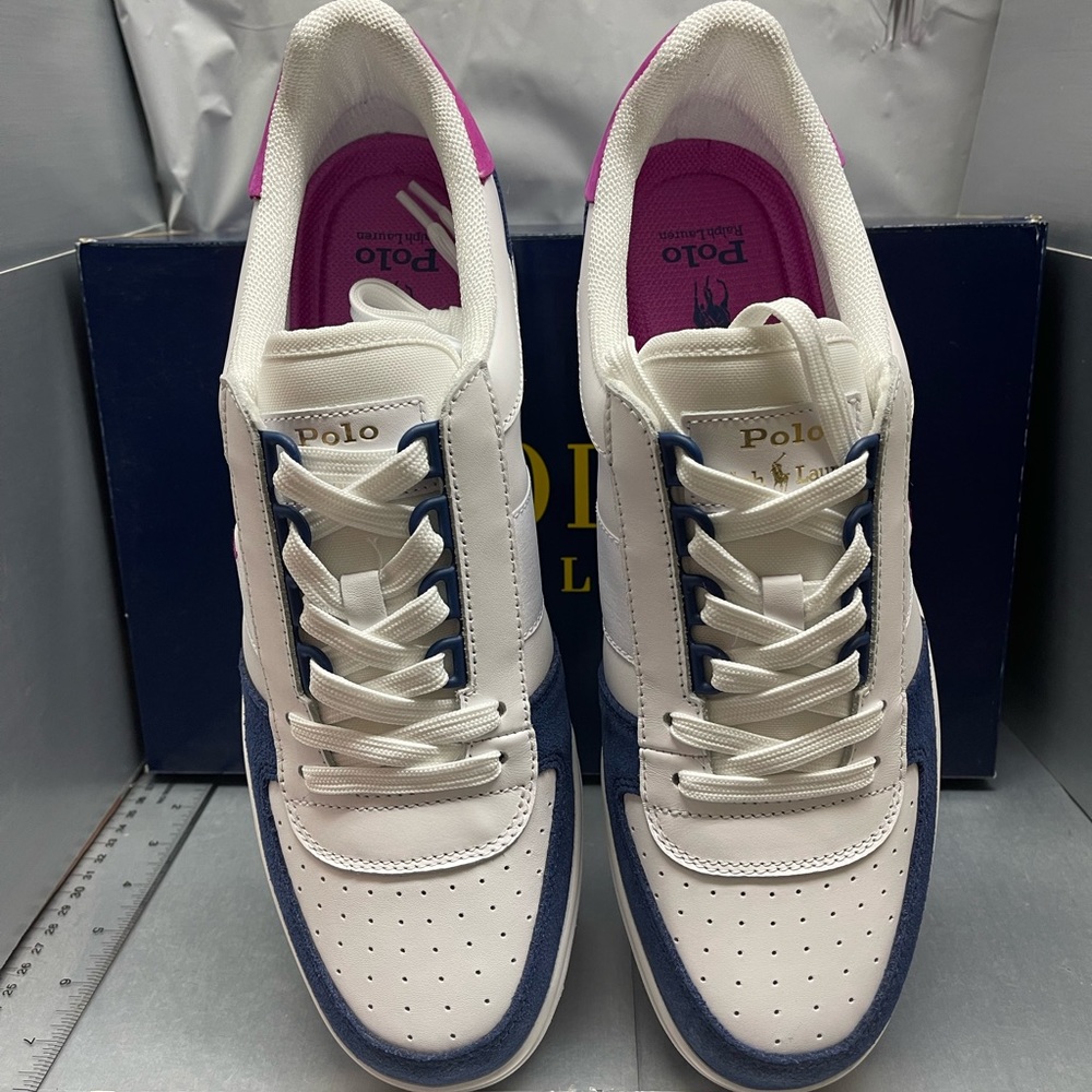 BNWT Polo Ralph Lauren Polo Court Low-Top Sneaker Blue/Pink size 10.5 - Picture 3 of 13